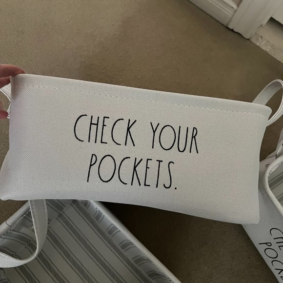 rae dunn check your pockets fabric laundry storage organization basket nwt - Picture 1 of 10